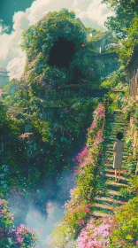 Mystical Floral Stairway and Overgrown Abandoned Building