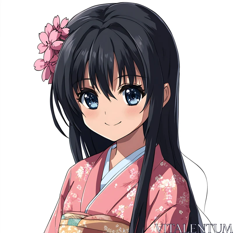 Cherry Blossom Girl Anime Portrait AI Image