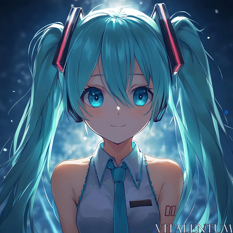 AI ART Anime Character with Blue Hair and Blue Eyes