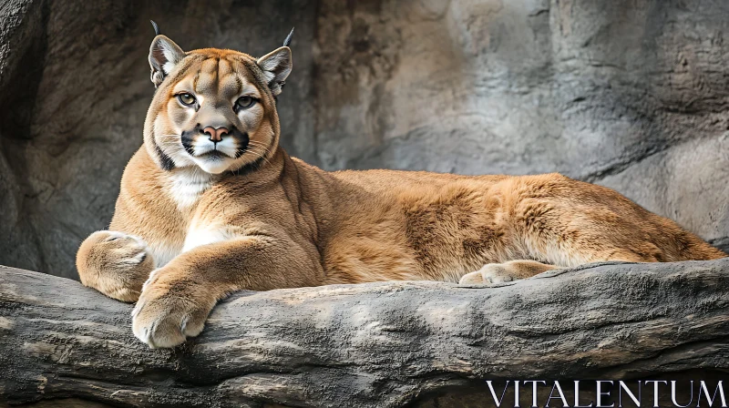 Mountain Lion Resting on Stone AI Image