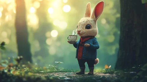 Whimsical Rabbit Enjoying Tea Outdoors
