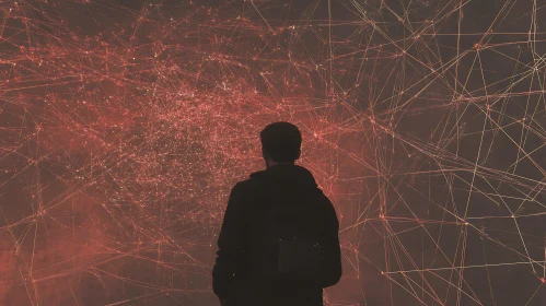 Man Staring at Abstract Network of Light