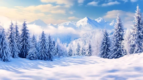 Snowy Mountain Scenery in Winter