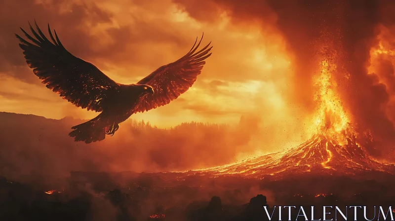 Soaring Eagle Above Volcanic Eruption AI Image
