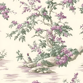 Lilac Blossoms and Bird Serenity