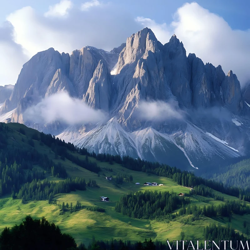 Scenic Mountain Vista with Green Hills AI Image