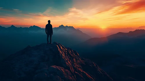 Silhouette on Mountain at Dusk