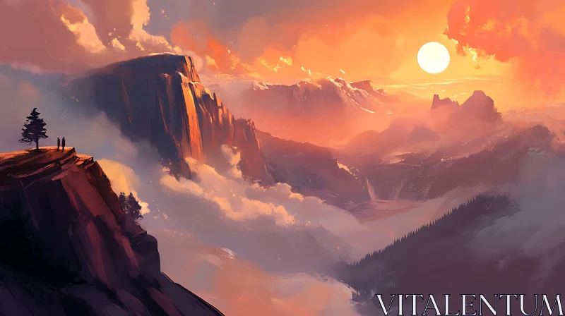 Sunset View over Mountain Peaks AI Image