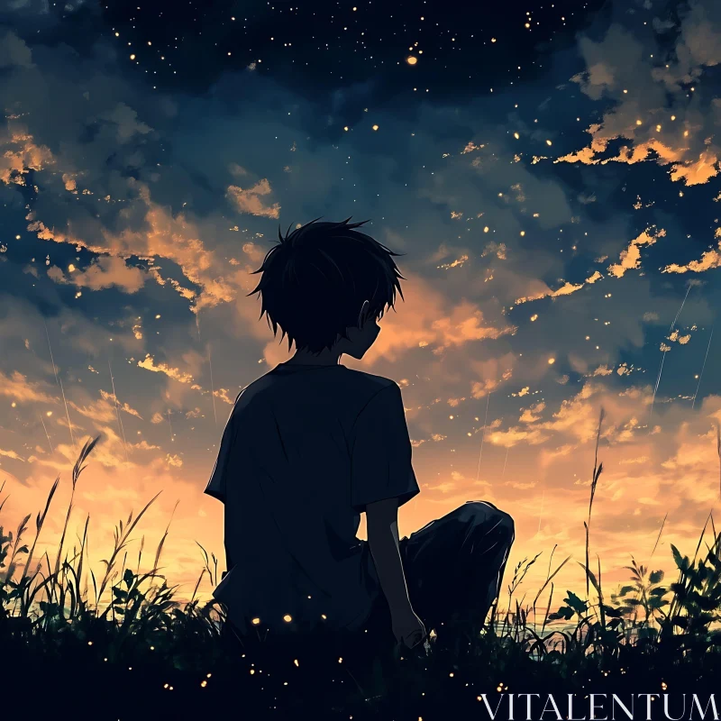 Dreamy Sky with Boy Silhouette AI Image