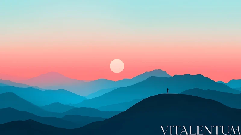 Peaceful Mountain Sunset Landscape AI Image