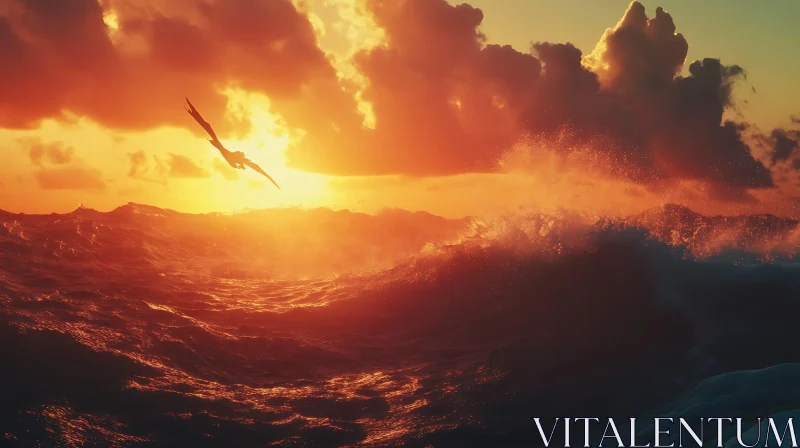 Ocean Waves and Bird in Flight AI Image