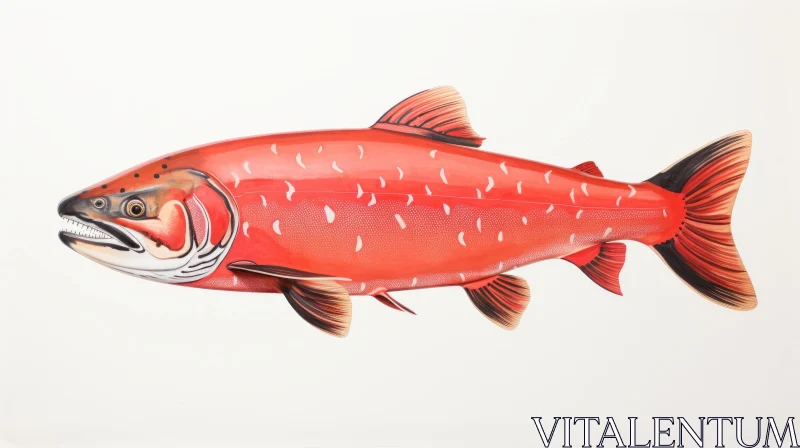 Red Salmon Fish Illustration on White Tile AI Image
