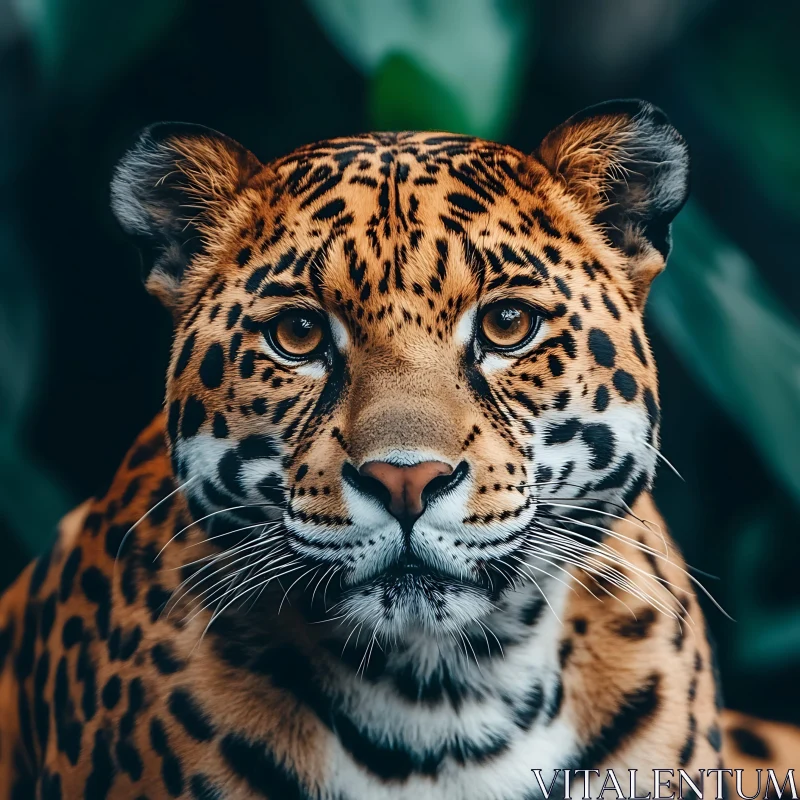 Detailed Jaguar Face in Jungle Setting AI Image