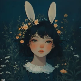 Dreamy Floral Bunny Girl Portrait