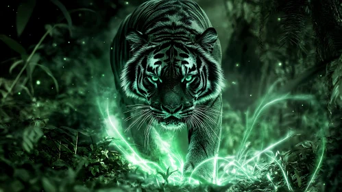 Green Glowing Tiger in Jungle