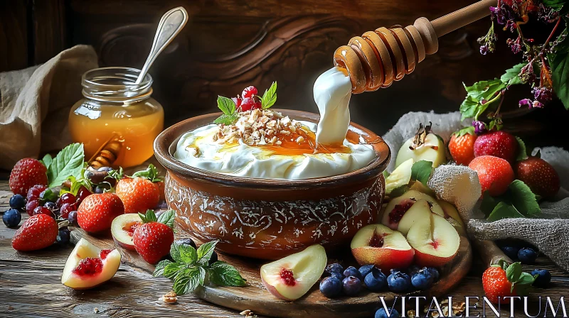 Honey Drizzled Yogurt with Seasonal Fruits AI Image