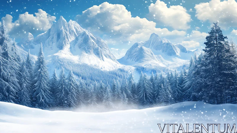 Snowy Mountains and Forest Scenery AI Image