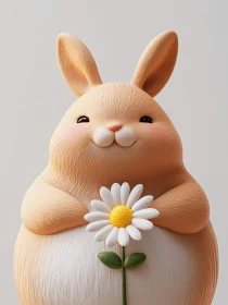Cute Peach Bunny Holding Daisy