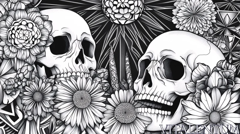 AI ART Skulls and Flowers Art