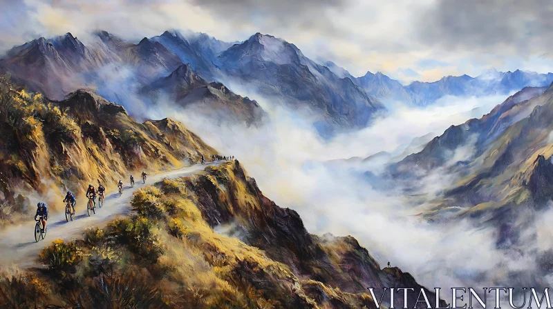 AI ART Cyclists in Mountainous Landscape