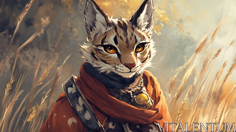 Anthropomorphic Cat Warrior in Nature AI Image