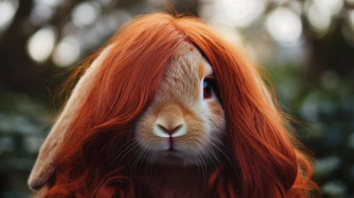 Whimsical Rabbit with Fiery Red Hair