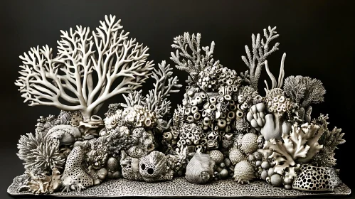 Underwater Still Life: Monochrome Coral Scene