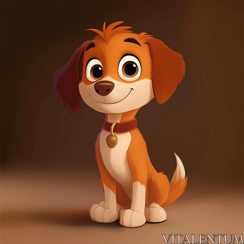 Charming Cartoon Animal Character with a Red Collar AI Image