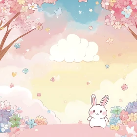 Whimsical Rabbit Among Pastel Flowers