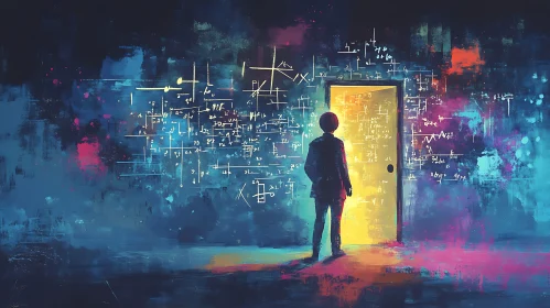 Person Standing Before Abstract Equations