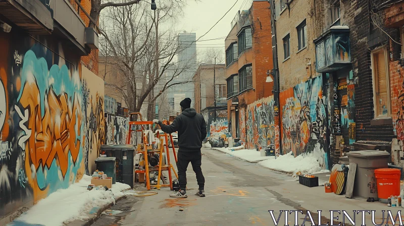 AI ART Graffiti Alley: An Artist's Winter Palette