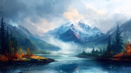 Tranquil Mountain Lake Reflection Art