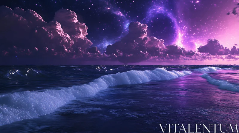 Celestial Ocean at Night AI Image