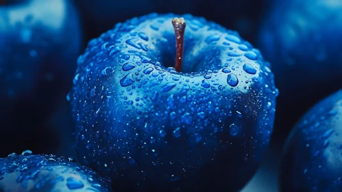 Macro Shot of a Wet Blue Apple