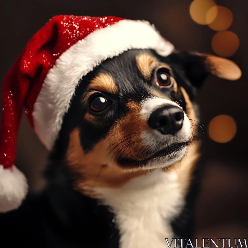 Festive Dog with Santa Hat AI Image