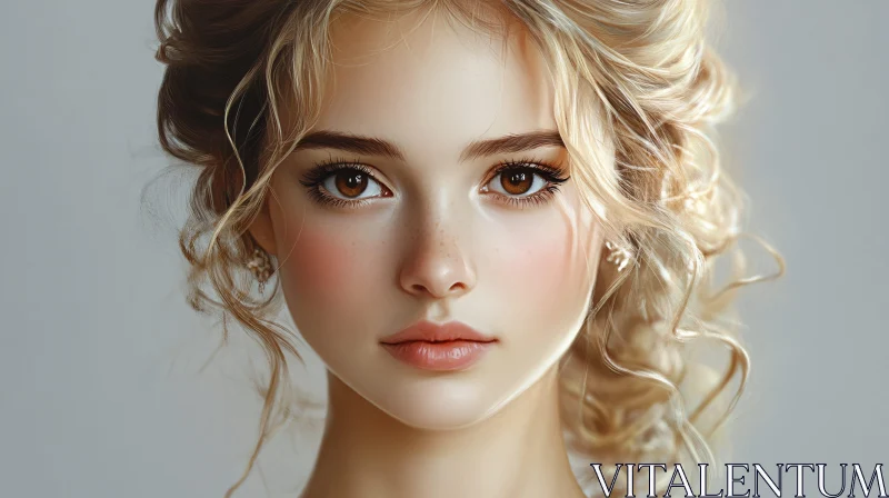 AI ART Blonde Woman with Freckles Portrait