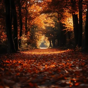 Golden Path through Autumn Woods