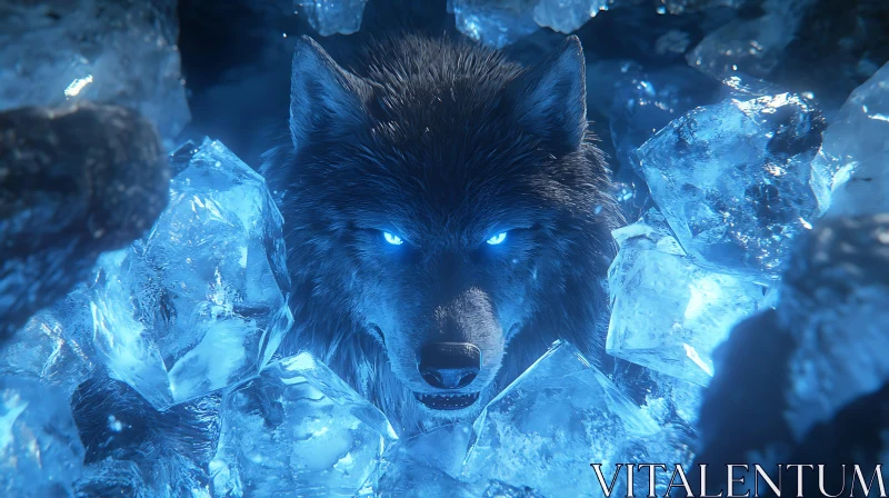 Wolf in Ice: A Chilling Portrait AI Image