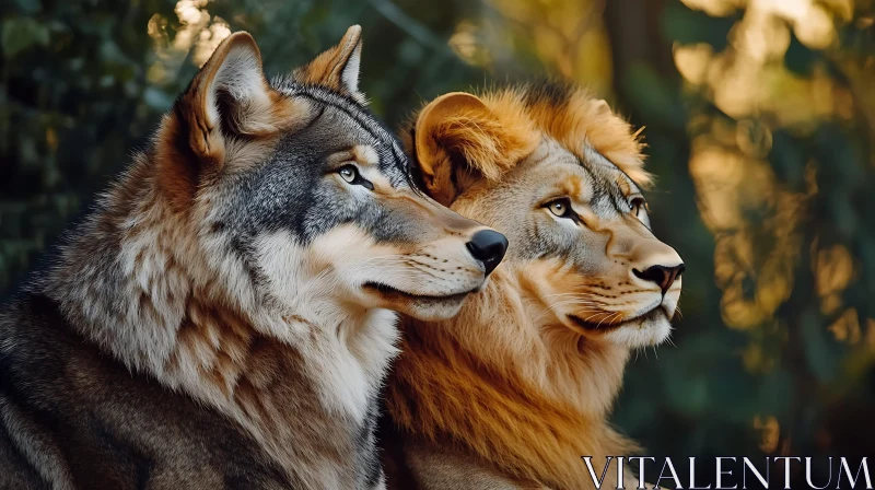 Portrait of Lion and Wolf Together AI Image