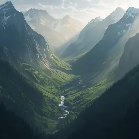 Verdant Valley Between Mountain Peaks