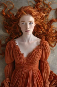 Captivating Redhead in Flowing Orange Garment