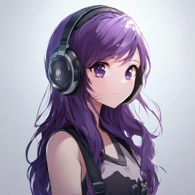 Purple-Haired Anime Girl with Headphones