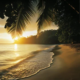 Tranquil Beach Sunset with Palm Trees