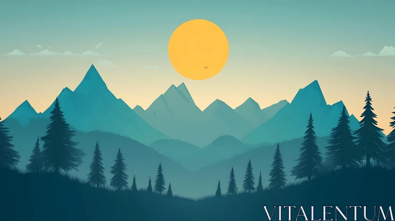 AI ART Tranquil Mountain Scene At Sunset