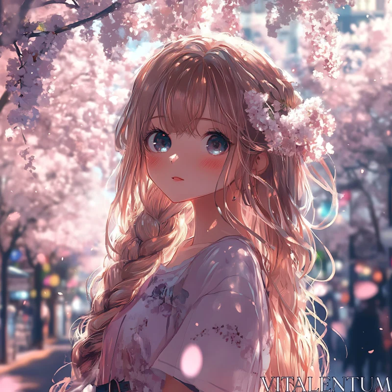 Cherry Blossom Anime Portrait AI Image