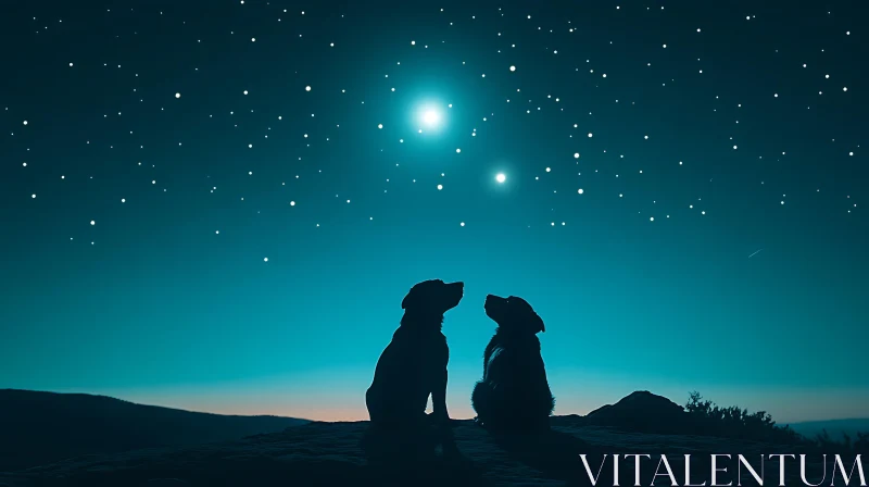 Canine Silhouettes Underneath a Starry Sky AI Image