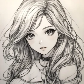 Beautiful Anime Girl Sketch in Black and White