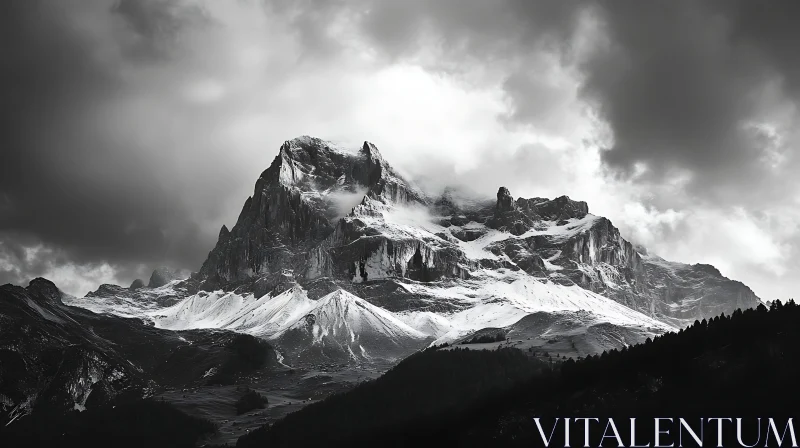 Snowy Mountain Landscape in Monochrome AI Image