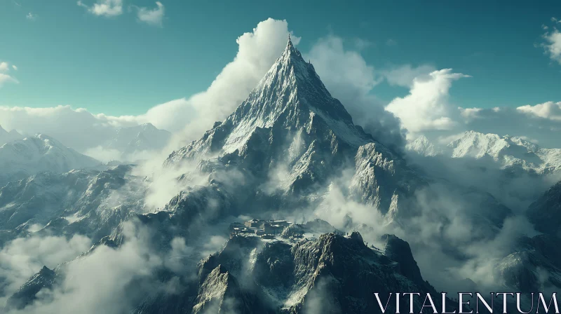 AI ART Mountain Peak Above the Clouds