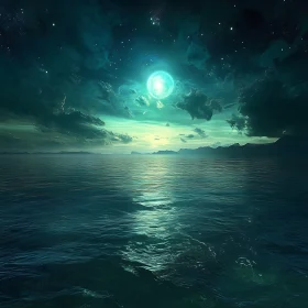 Moonlit Ocean View at Night